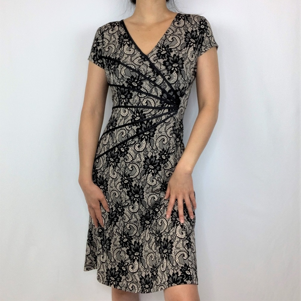 Lace Print Stretchy Midi Dress